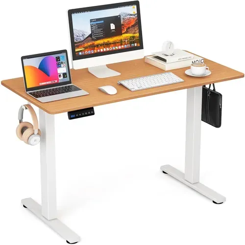 Bureau Assis Debout Électrique 120 X 60 Cm, Bureau Électrique Réglable En Hauteur (naturel+blanc)