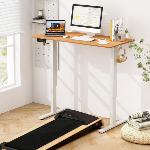Bureau Assis Debout Électrique 120 X 60 Cm, Bureau Électrique Réglable En Hauteur (naturel+blanc)