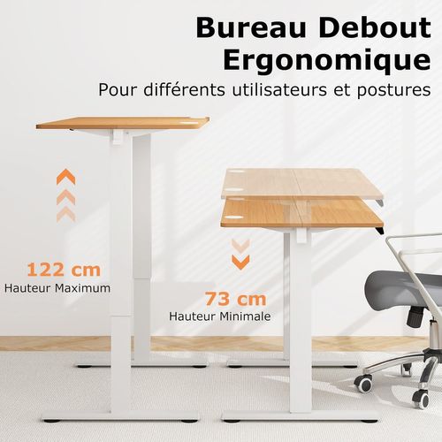 Bureau Assis Debout Électrique 120 X 60 Cm, Bureau Électrique Réglable En Hauteur (naturel+blanc)