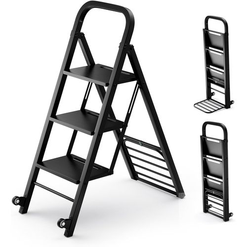 Escabeau Et Diable 2 En 1 Pliant En Métal, Capacité Echelle 200 Kg, Capacité Diable 250 Kg, Noir