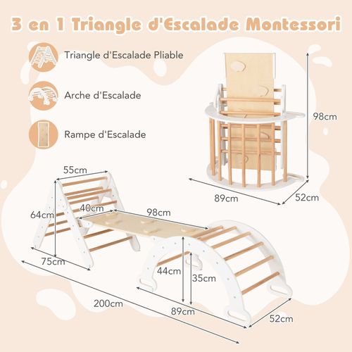 Triangle D’escalade Montessori COSTWAY 7 En 1 – Rampe Double Face, Arc Transformable En Bascule, Bois De Hêtre, 50 Kg, Dès 1 An