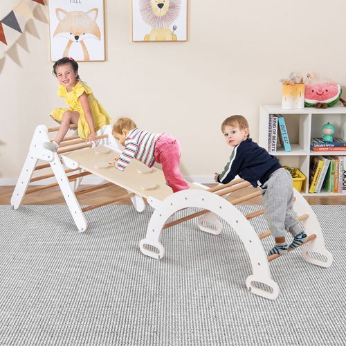 COSTWAY 2 en 1 Triangle d'escalade Montessori Enfant avec Toboggan, Echelle d'Escalade en Bois avec Hauteur Réglable, Charge 50kg pour Enfants - Gamm vert COSTWAY 2 en 1 Triangle d'escalade Montessori Enfant avec Toboggan, Echelle d'Escalade en Bois avec Hauteur Réglable, Charge 50kg pour Enfants - Gamm vert
