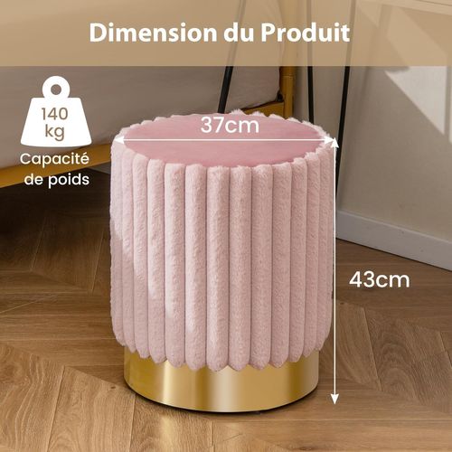 Pouf De Rangement Rond En Velours, Tabouret Repose-Pieds Doux Rembourré Avec Base Dorée, Tabouret De Coiffeuse De Grande Capacité, Marron, 34X34X45Cm