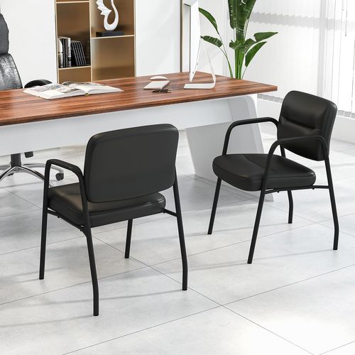 Lot de 2 chaises de bureau design en simili cuir coloris noir avec piétement chromé