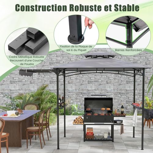 Tonnelle De Barbecue 318 X 153 Cm Avec Auvent Latéral, Abri Barbecue Cadre En Métal，gris