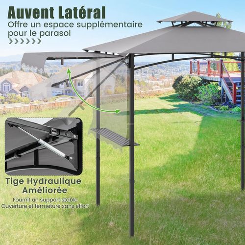 Tonnelle De Barbecue 318 X 153 Cm Avec Auvent Latéral, Abri Barbecue Cadre En Métal，gris