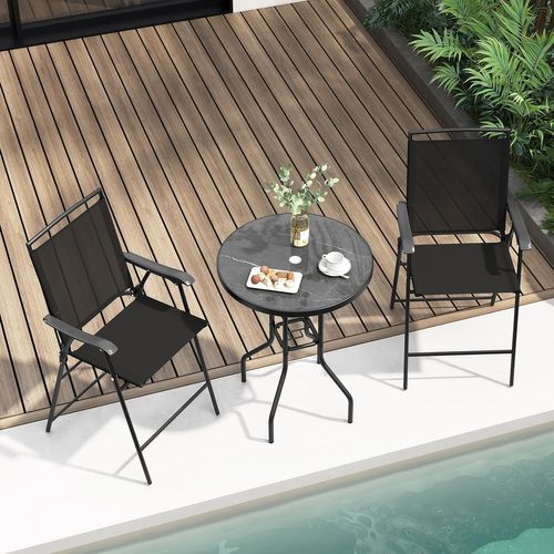 Ensemble Bistrot Pour Patio 3 Pièces, Table Et Chaises Pliantes De Bar De Jardin