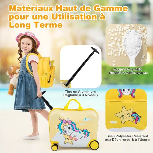 Valise Cabine 2 Roues HTUK - Valise Licorne Pour Filles - Pratique Et Ludique Sac Licorne Magique Rose