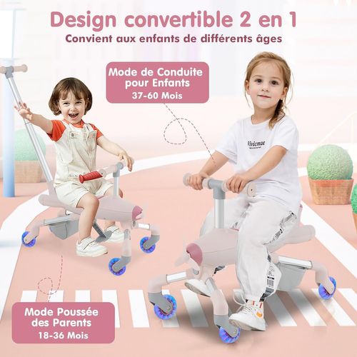 Tricycle évolutif Bébé – 4 Modes – Dès 12 Mois – Pédales Amovibles – Lumière Et Musique