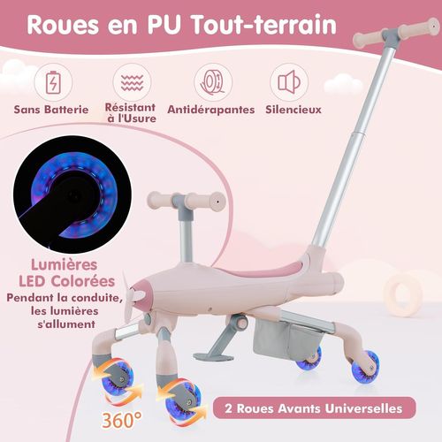 Tricycle Bébé Draisienne avec Putter - Vélo Amovible 4 en 1 pour 12-24