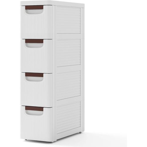 Petite Commode Étroite, Meuble Rangement 4 Tiroirs En Plastique, 42 X 19 X 74 Cm