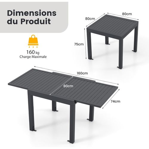 Table De Jardin Extensible En Aluminium Ajustable De 80 à 160 Cm, Table à Manger,gris Foncé