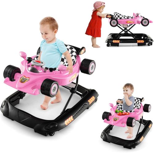 Trotteur Bébé Pliable 2 En 1 Évolutif Rose - 6-18 Mois Avec Musique Et Lumière