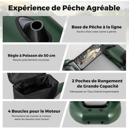 Bateau De Pêche Gonflable Avec 3 Chambres à Air, Bateau Gonflable Avec Règle à Poisson, Charge 100kg - Jeux de plage - Jeux de piscine