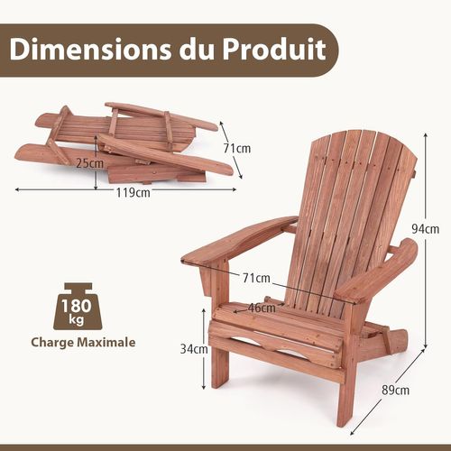 Lot De 2 Chaise De Jardin Adirondack En Bois, Fuateuil De Jardin à Lattes Pliable, Charge 160 Kg