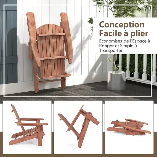 Lot De 2 Chaise De Jardin Adirondack En Bois, Fuateuil De Jardin à Lattes Pliable, Charge 160 Kg
