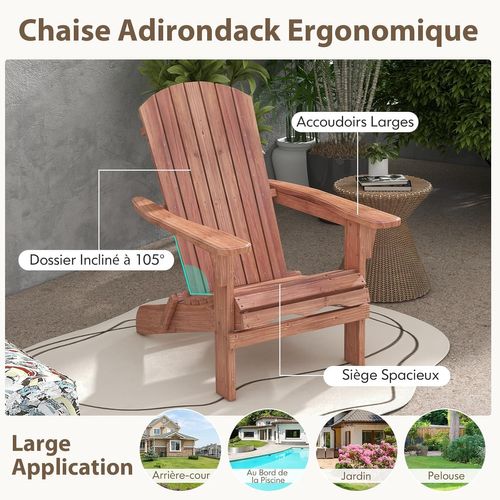 Lot De 2 Chaise De Jardin Adirondack En Bois, Fuateuil De Jardin à Lattes Pliable, Charge 160 Kg
