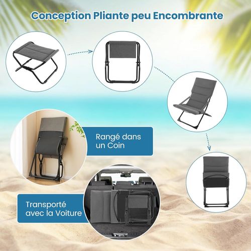 Chaise longue pliable de jardin avec coussin- 137x63,5x100,5cm- Métal et tissu - Pour la plage Chaise longue pliable de jardin avec coussin- 137x63,5x100,5cm- Métal et tissu - Pour la plage