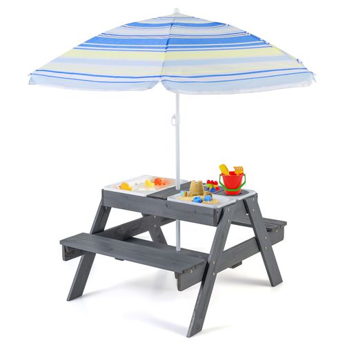 Table De Pique-nique Enfants Avec Parasol Réglable Et 3 Bacs Amovible, Charge 100kg
