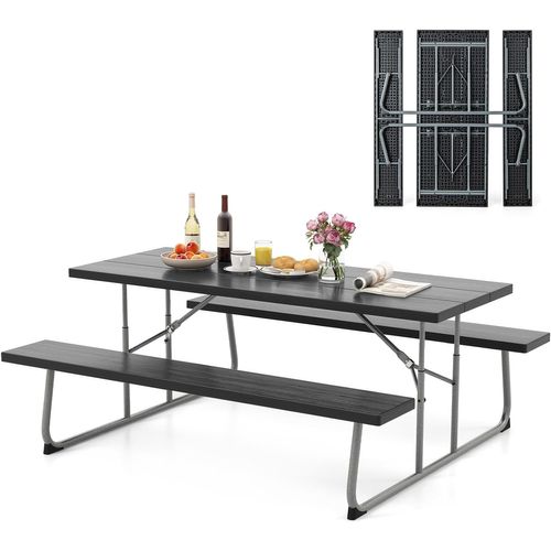 Ensemble Table Chaise Pliante Extérieure 5 Pièces - Camping Pique-Nique Métal Portable Noir