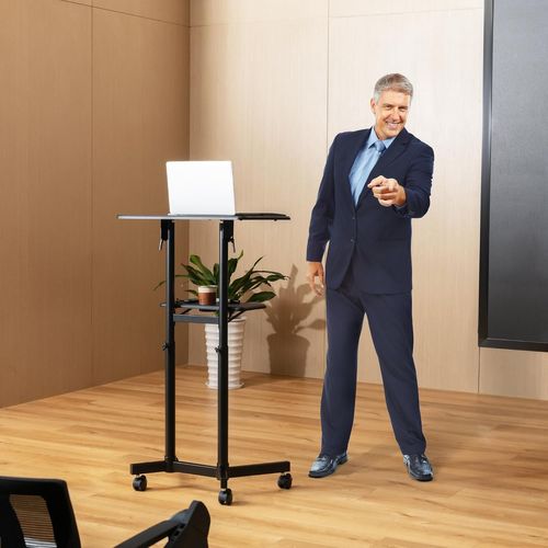 Podium Debout Mobile, Pupitre 104,5-128,5 Cm, Petit Bureau Debout Roulant Surface Inclinee Reglable Avec Rebord Lutrin Avec Etagere De Rangement Blanc 96798307 Podium Debout Mobile, Pupitre 104,5-128,5 Cm, Petit Bureau Debout Roulant Surface Inclinee Reglable Avec Rebord Lutrin Avec Etagere De Rangement Blanc 96798307