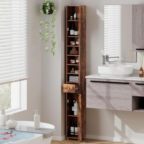 Meuble De Rangement Salle De Bain, Meuble Colonn, 20 X 20 X 180 Cm, Marron Rustique