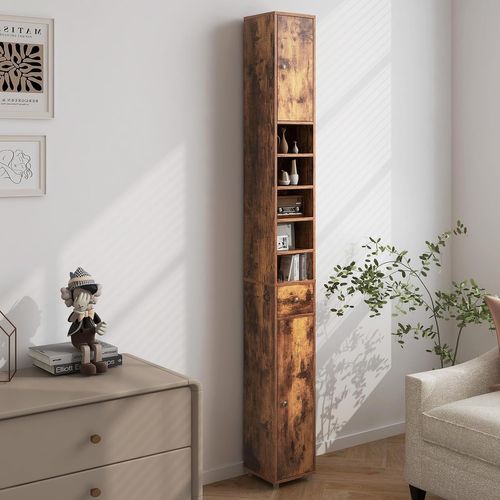 Meuble De Rangement Salle De Bain, Meuble Colonn, 20 X 20 X 180 Cm, Marron Rustique