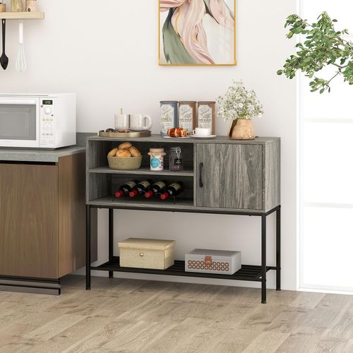 Buffet Cuisine, Meuble De Bar à Vin Avec Cassier à Vin Et Étagères De Rangement, Gris