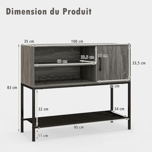 Buffet Cuisine, Meuble De Bar à Vin Avec Cassier à Vin Et Étagères De Rangement, Gris