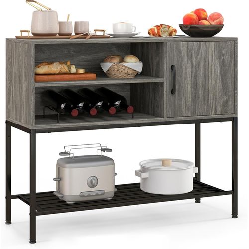 Buffet Cuisine, Meuble De Bar à Vin Avec Cassier à Vin Et Étagères De Rangement, Gris