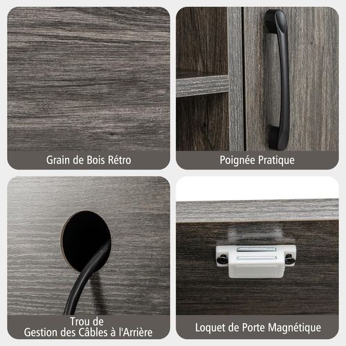 Buffet Cuisine, Meuble De Bar à Vin Avec Cassier à Vin Et Étagères De Rangement, Gris