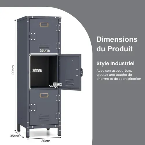Armoire à Casiers, Armoire Metallique Rangement Modulaire, Porte Avec Loquet, Support D'étiquette