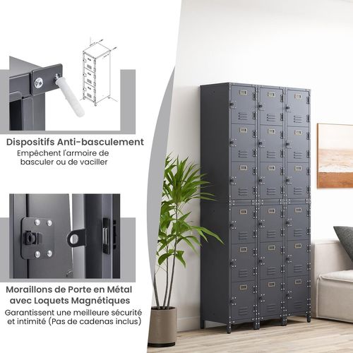 Armoire à Casiers, Armoire Metallique Rangement Modulaire, Porte Avec Loquet, Support D'étiquette