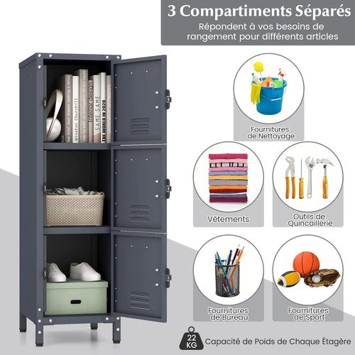 Armoire à Casiers, Armoire Metallique Rangement Modulaire, Porte Avec Loquet, Support D'étiquette