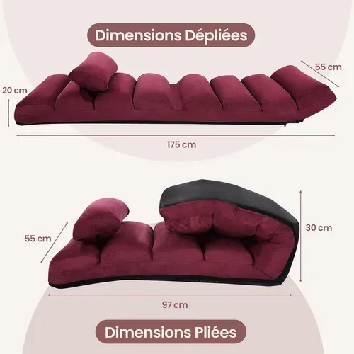Fauteuil Relax Salon En Faux Daim Pliable, Réglable Sur 5 Positions (rouge Bordeaux)