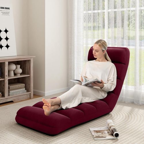 Fauteuil Relax Salon En Faux Daim Pliable, Réglable Sur 5 Positions (rouge Bordeaux)