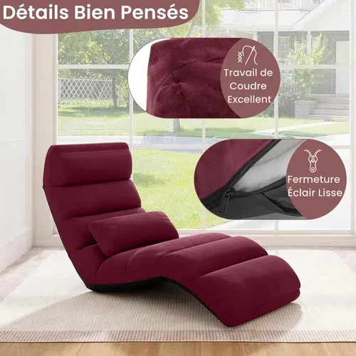 Fauteuil Relax Salon En Faux Daim Pliable, Réglable Sur 5 Positions (rouge Bordeaux)