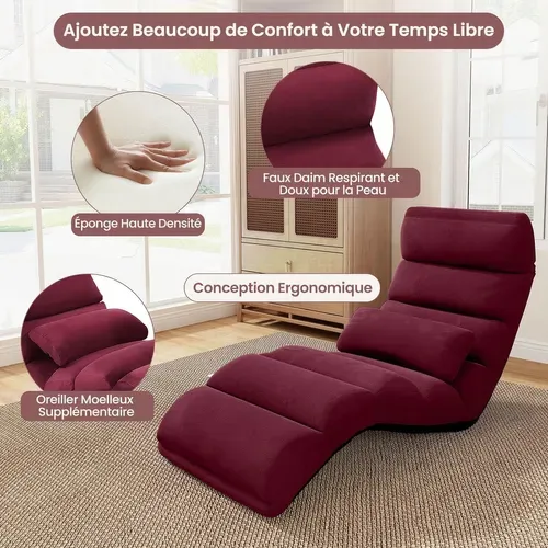 Fauteuil Relax Salon En Faux Daim Pliable, Réglable Sur 5 Positions (rouge Bordeaux)
