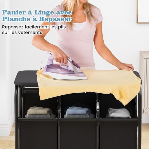 Panier à Linge 3 Compartiments, Corbeille à Linge à Roulettes 33l, 3 Bac à Linge Sale