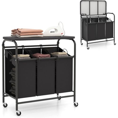Panier à Linge 3 Compartiments, Corbeille à Linge à Roulettes 33l, 3 Bac à Linge Sale