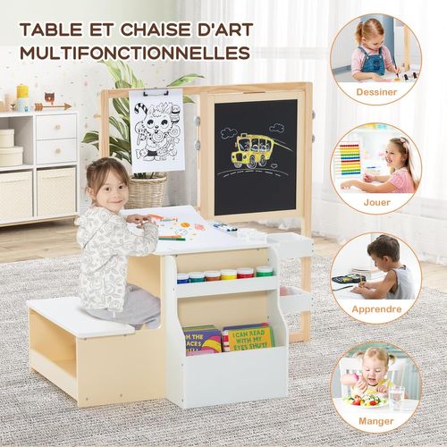 2 En 1 Bureau Enfants En Bois Avec Banc Et Etagères, Tableau Enfant, Charge 50kg (blanc)