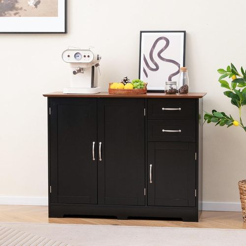Armoire de Rangement de Cuisine 113 CM Armoire de Garde-Manger avec Portes 2 Tiroirs Étagère Réglable Buffet Moderne Gris