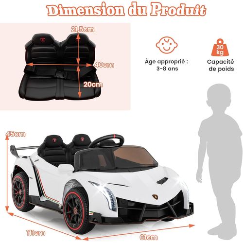 Voiture Électrique Enfant Lamborghini Style 12V Rouge - Télécommande Parentale, Batterie Puissante Et Portes En Ciseaux