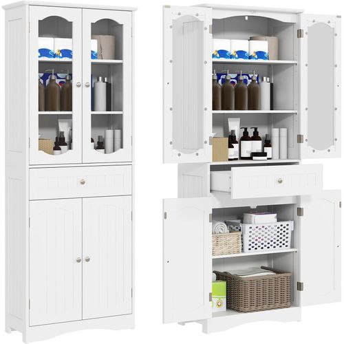 Armoire De Rangement De 160 Cm De Haut, 2 Portes En Verre Transparent, 2 Etagères Réglables