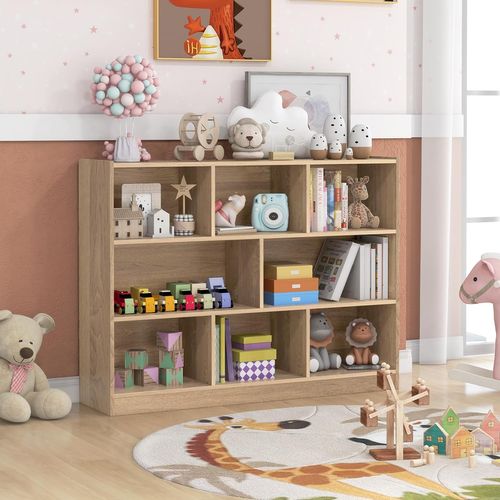 Bibliothèque Enfants à 3 Niveaux Avec 8 Cases, Étagère à Livres Enfant, Charge 60kg, 122 X 32 X 93cm