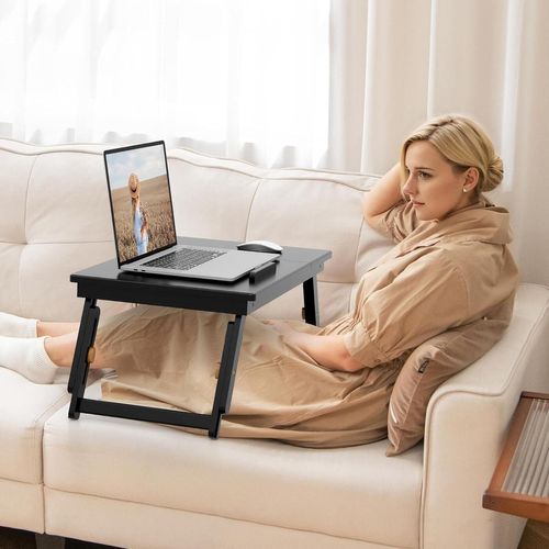 Table De Lit Pliable 53 X 33 Cm, Plateau De Lit En Bambou Avec Pieds Réglables (marron)