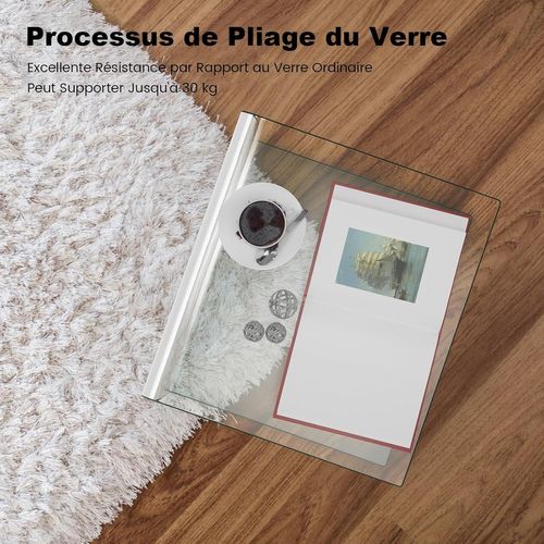 Table Basse En Verre, Table Basse Transparente, Bords Arrondis Lisses, 45 X 45 X 41 Cm