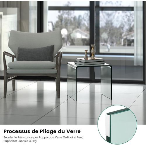 Table Basse En Verre, Table Basse Transparente, Bords Arrondis Lisses, 45 X 45 X 41 Cm
