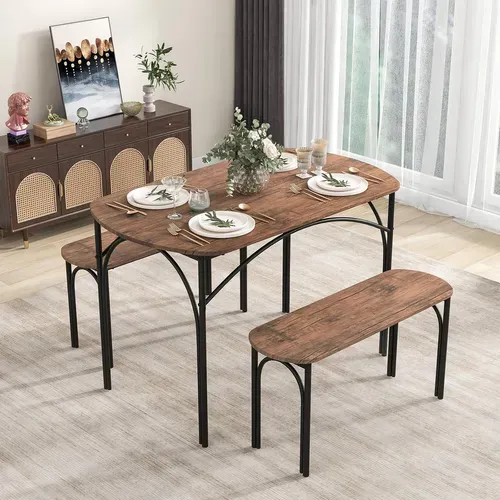 Table De Cuisine Avec 2 Bancs, Meuble Salle à Manger 4 Personnes, Design Ovale, 120 X 70 X 76 Cm