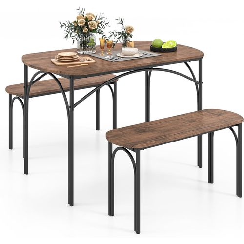 Table De Cuisine Avec 2 Bancs, Meuble Salle à Manger 4 Personnes, Design Ovale, 120 X 70 X 76 Cm